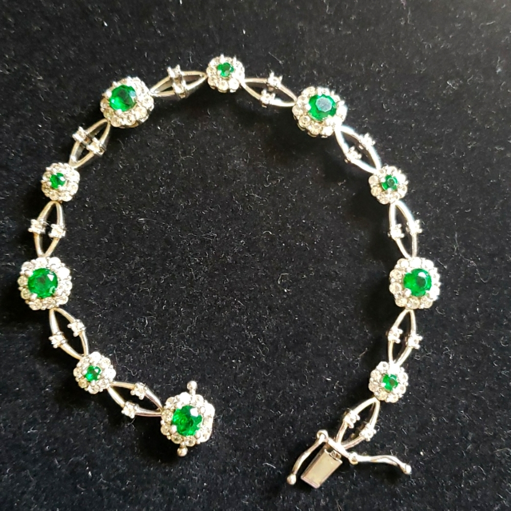 925 green glass & can bracelet